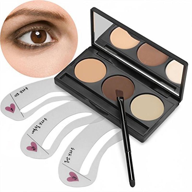 3 Colors Eyebrow Powder Concealer Palette Powder with Mirror and Brush & 3pcs Eyebrow Stencils-Live Ur Life Perfumes