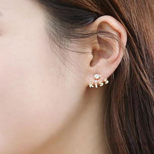 Gold Plated Crystal Rhinestone Kiss Stud Earring-Live Ur Life Perfumes