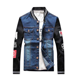 Men Patch Sleeve Denim Jacket-Live Ur Life Perfumes