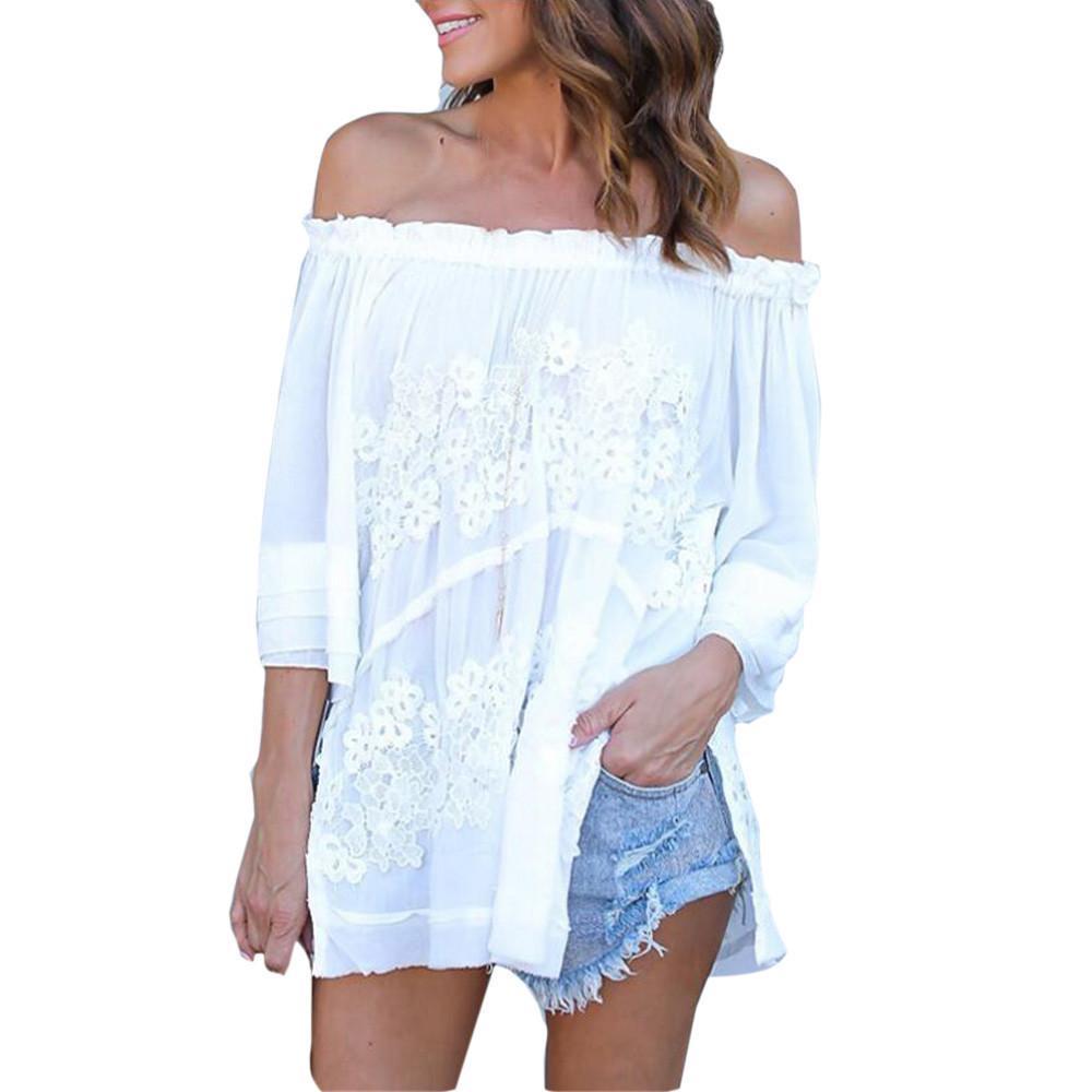 Off Shoulder Lace Blouse-Live Ur Life Perfumes