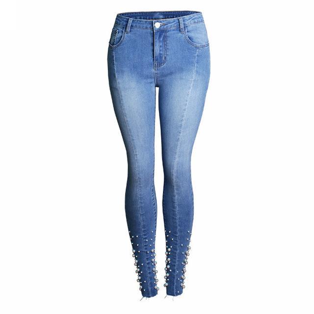 Pearls Beading Jeans Plus Size-Live Ur Life Perfumes