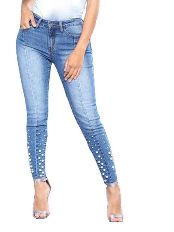 Pearls Beading Jeans Plus Size-Live Ur Life Perfumes