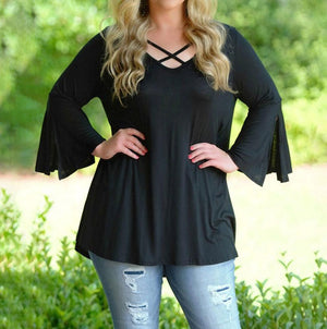 Plus Size Flare Sleeve Blouse-Live Ur Life Perfumes