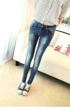 Women Casual Jeans Hole Paint Thin Slim-Live Ur Life Perfumes