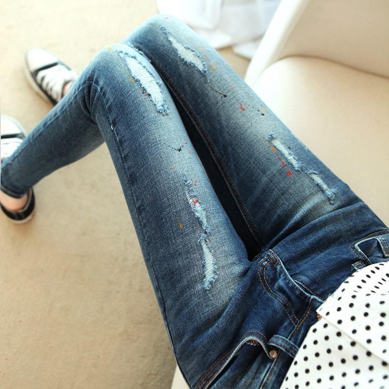 Women Casual Jeans Hole Paint Thin Slim-Live Ur Life Perfumes