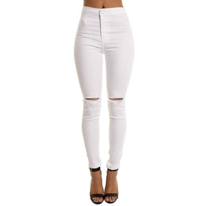 Women High Waisted Slim Fit Jeans Pants Hole Ripped Knee Skinny Long Denim Trousers H9-Live Ur Life Perfumes