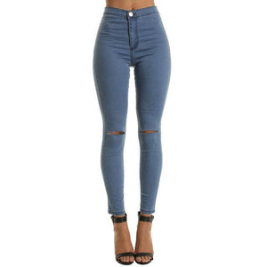 Women High Waisted Slim Fit Jeans Pants Hole Ripped Knee Skinny Long Denim Trousers H9-Live Ur Life Perfumes