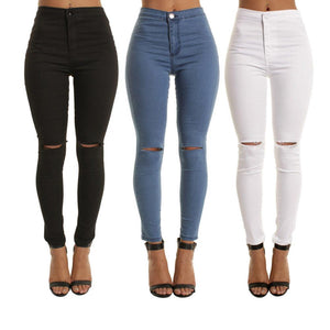 Women High Waisted Slim Fit Jeans Pants Hole Ripped Knee Skinny Long Denim Trousers H9-Live Ur Life Perfumes