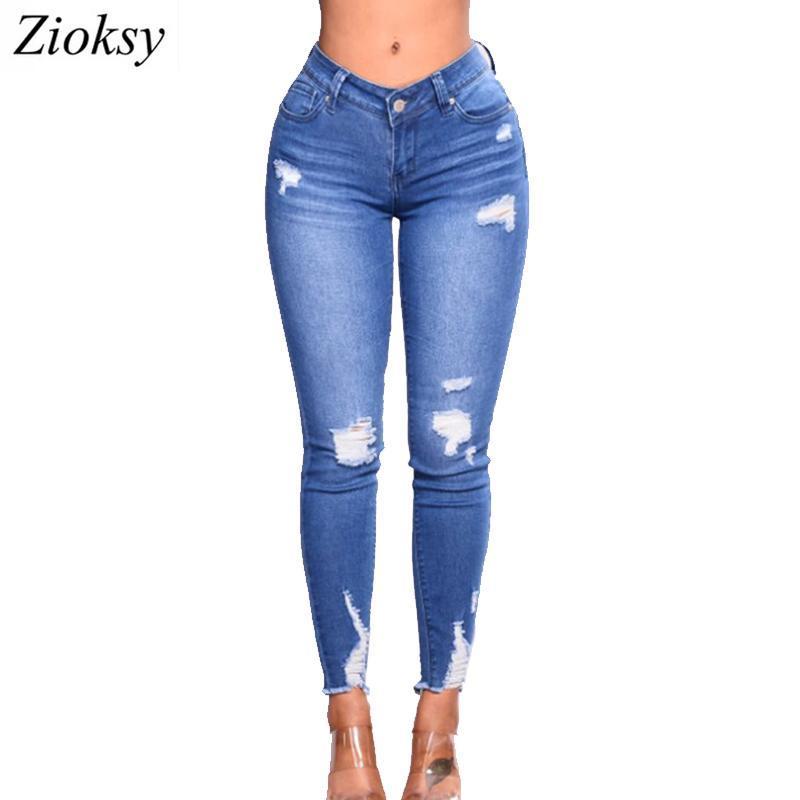 Women Jeans Long High Waist Elastic Denim Pants Hole Leggings Jeans-Live Ur Life Perfumes