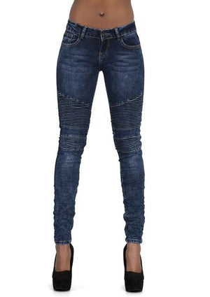 Women`s Motorcycle Biker Mid High Waist Stretch Denim Pants Jeans-Live Ur Life Perfumes