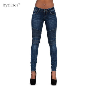 Women`s Motorcycle Biker Mid High Waist Stretch Denim Pants Jeans-Live Ur Life Perfumes